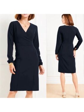 NWT Talbots EASY TRAVEL LONG SLEEVE DRESS Sz 14W Petite Navy Blue Career